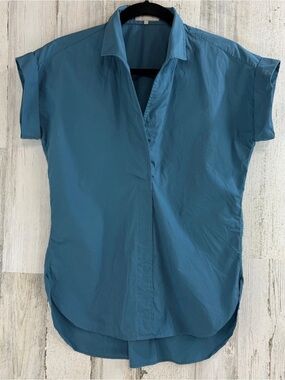 Sarah Alexandra Relaxed Blue Short-Sleeve Women's Popover Blouse